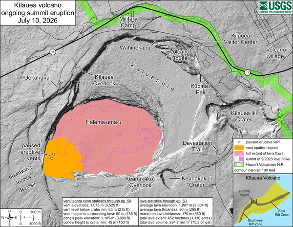 Color map showing eruption area within volcanic caldera