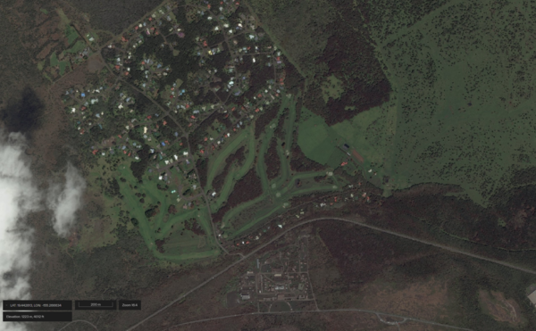 Color satellite image of an area affected by volcanic fallout