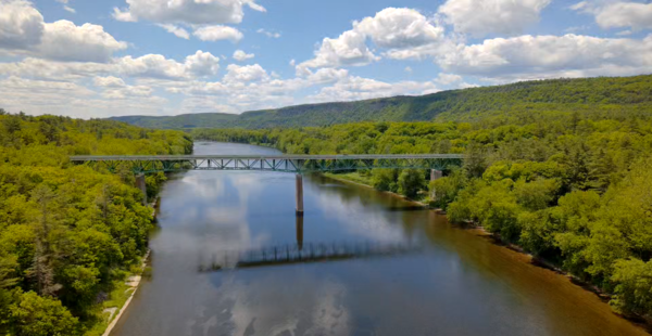 Looking out over the Delaware River from an aerial View