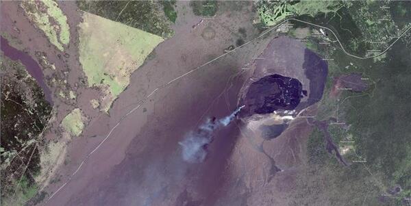 Color satellite image of eruption area