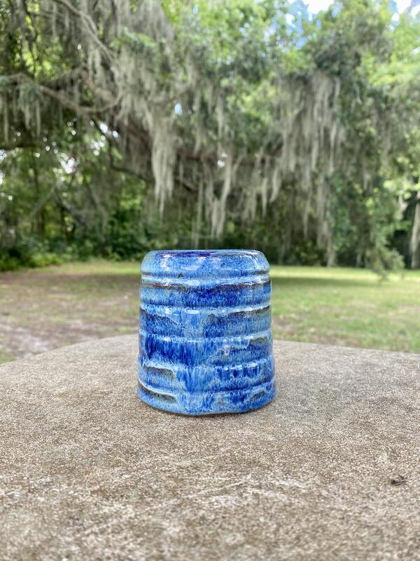 blue pottery ceramic mug