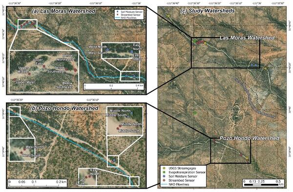 Figure 3. Map of paired watershed monitoring devices INSTALLED AT Santa Margarita Ranch. 