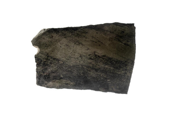 Isolated specimen of magnetite with minnesotaite and iron.