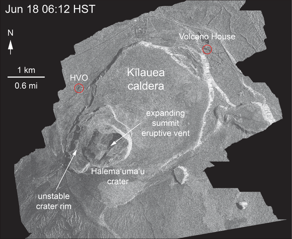 animated gif of radar images showing slumping at the crater over time