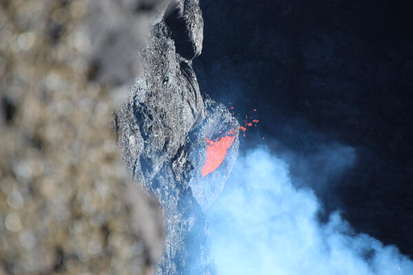 Color photograph of lava spattering