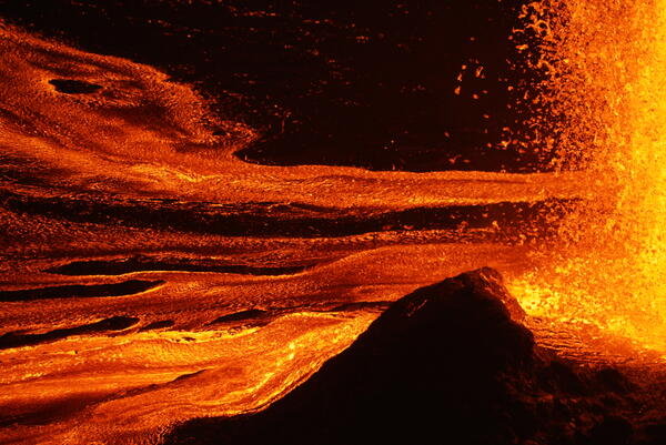 Color photograph of lava fountains