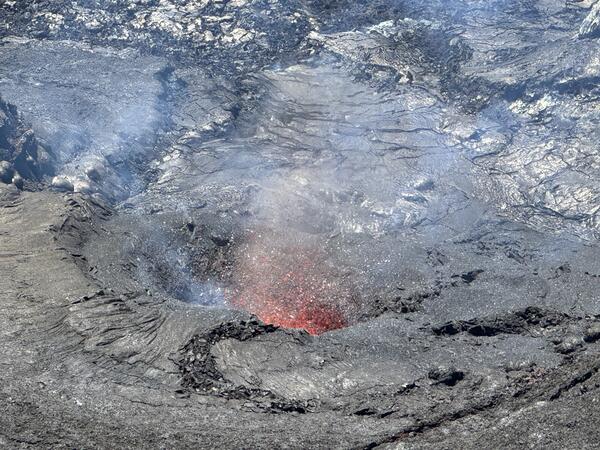 Color photograph of spatter within a volcanic vent