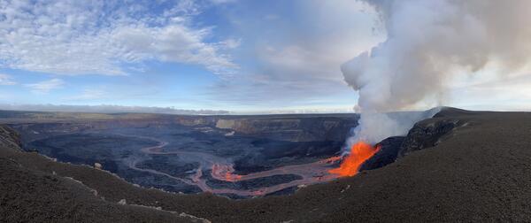 Color photograph of volcanic eruption