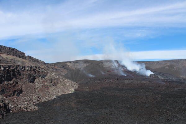 Color photograph of volcanic vent on crater floor