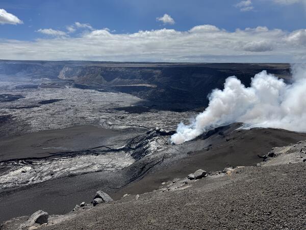 Color photograph of degassing volcanic vents