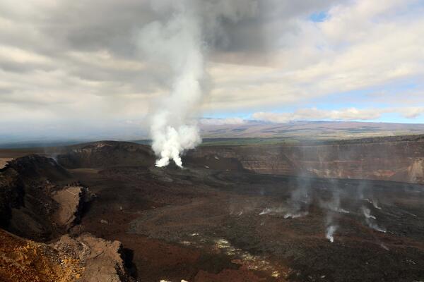 Color photograph of volcanic eruption area