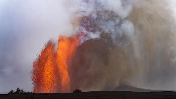 Color photograph of lava fountain