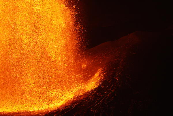 Color photograph of lava fountain margin
