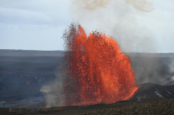 Color photograph of lava fountain