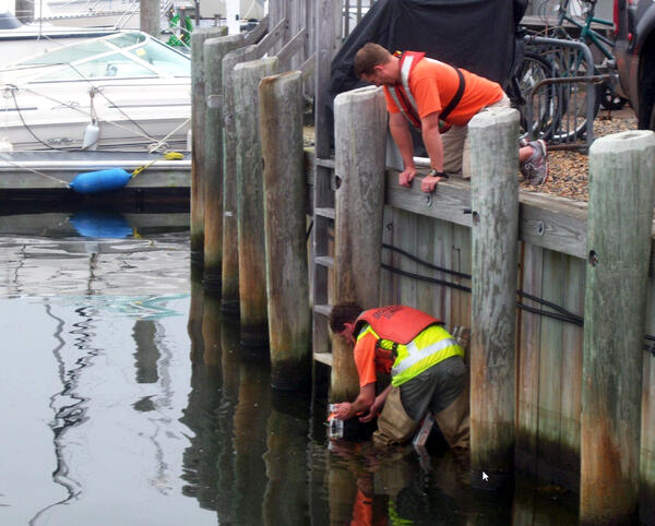 Water level sensor installation before Tropical Storm Irene