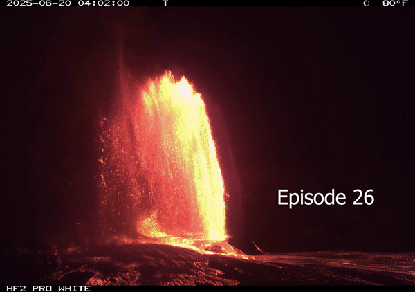 Timelapse videos of episodes 25 and 26 at the summit of Kīlauea Color photograph of lava fountain