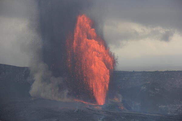 Color photograph of lava fountains