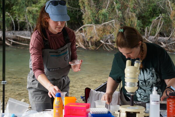 USGS scientists processing water samples from the Kootenai River.