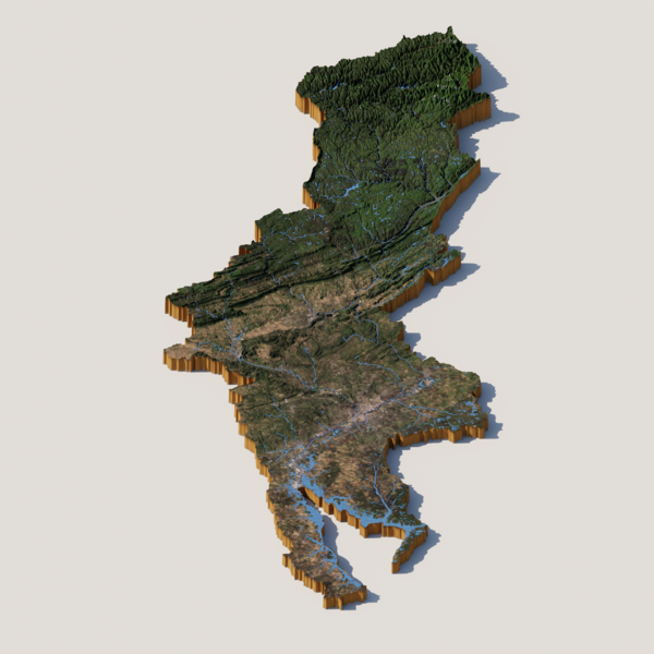 3D render of Delaware River Basin