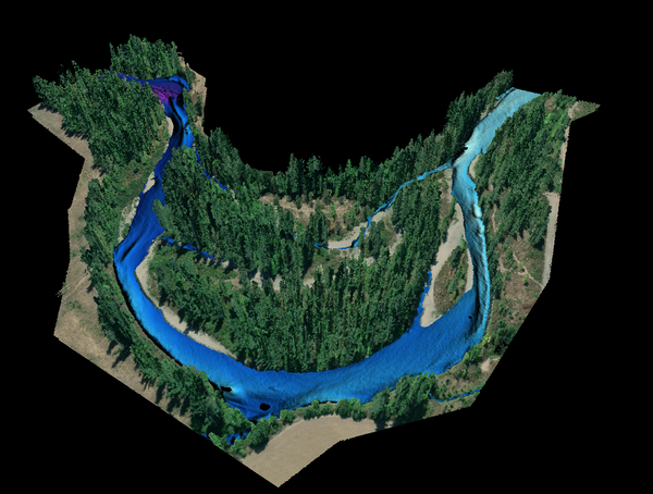 Digital elevation model of the Santiam River in the Willamette Valley southeast of Salem, Oregon.