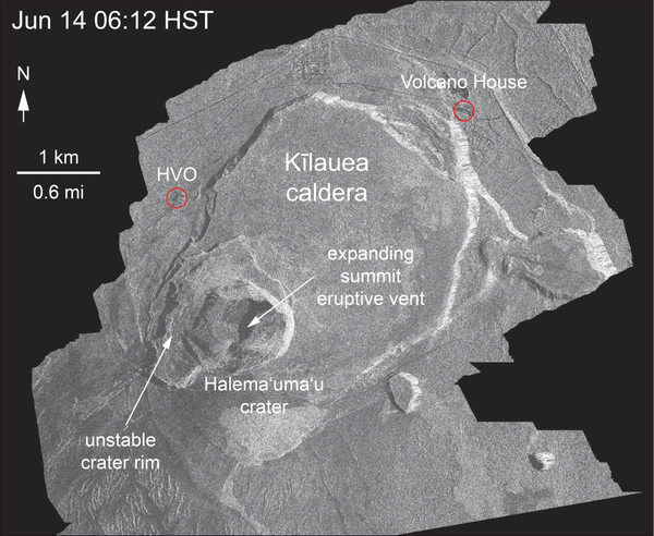 Satellite radar shows continued inward slumping of Halema‘uma‘u cra...