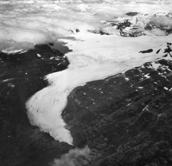 Black and white image of Wolverine Glacier