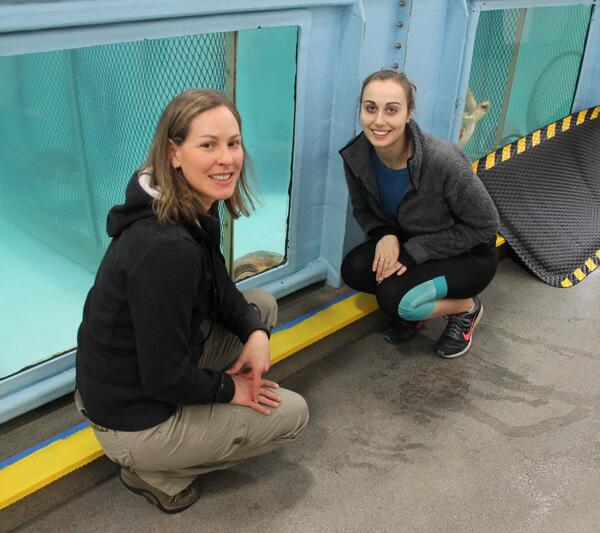Staudinger and UMass Amherst undergraduate honors student (Gabrielle (Mila) Calandrino) at the New England Aquarium.