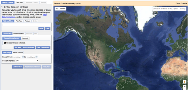 Screenshot of the EarthExplorer (EE)