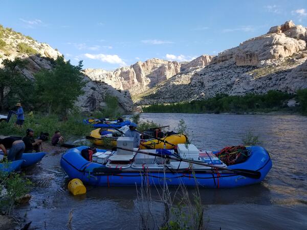 The Powell150 team's boats on the Colorado River.