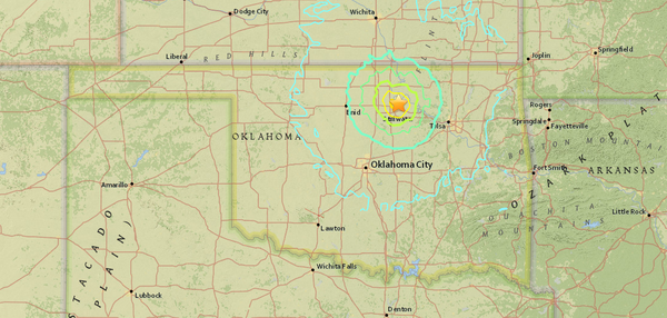 Epicenter of the Oklahoma 5.6 earthquake on Sept 3, 2016