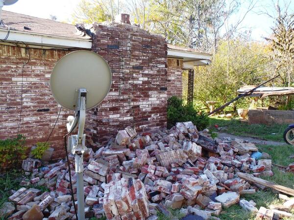 House damage in central Oklahoma from a magnitude 5.6 earthquake in 2011
