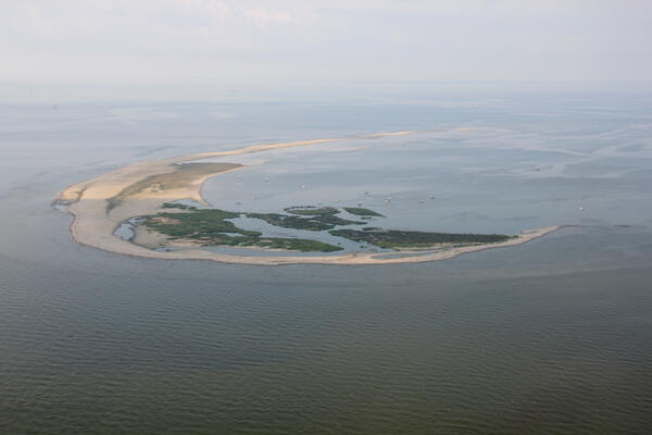 Aerial photograph looking southwest along Breton Island, Louisiana, taken July 2013