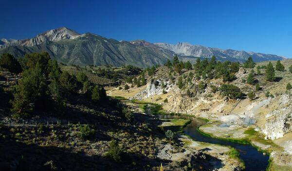 Hot Creek Gorge viewed upstream toward the southwest; the steep wal...