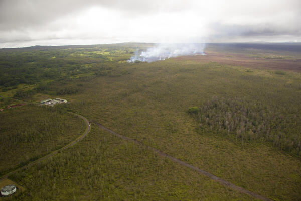 A wider view of the flow front from the north. The transfer statio...