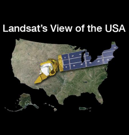illustration of a Landsat satellite over the United States