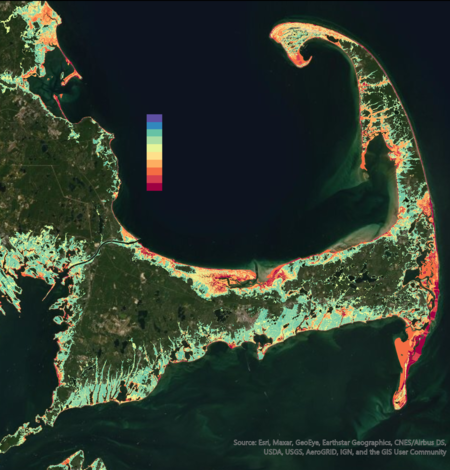 Map of Cape Cod showing coastal change likelihood