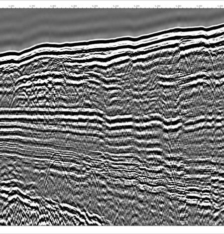 Example sparker data from Cascadia Subduction Zone showing multiple ghost reflections