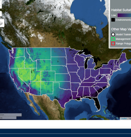 a website with sidebar on the left and buttons, a map of the united states, and a color key