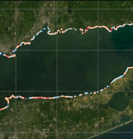 map of Long Island Sound showing long-term rate of change for each area