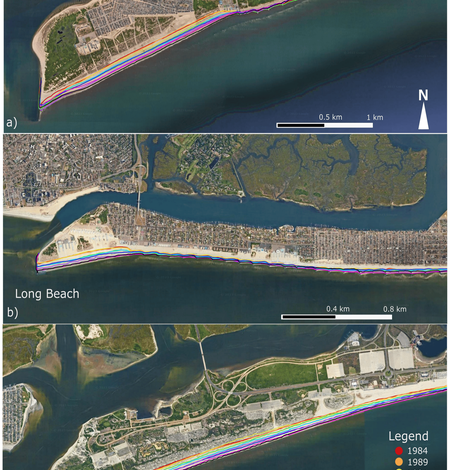 Figure showing Long Island satellite derived shorelines by year