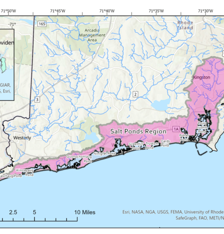 Map showing the Salt Ponds region in southern Rhode Island
