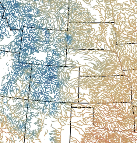 map of the lower 48 U.S. showing stream temperatures ranging from ~20-5 degrees celsius