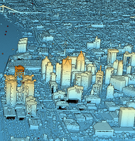 Lidar point cloud data of the downtown skyline of Detroit, Michigan