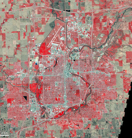 Landsat 7 first light image of Sioux Falls, South Dakota