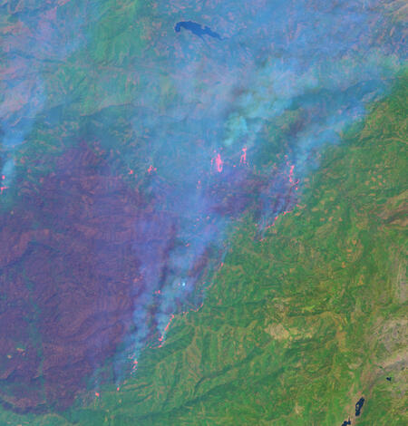 Landsat image of the California Caldor Fire, August 14, 2021