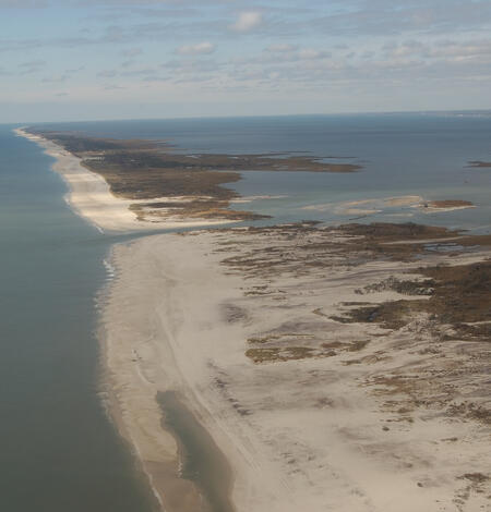 Hurricane Sandy created a breach in the Otis Pike High Dunes Wilderness Area at Fire Island National Seashore in NY