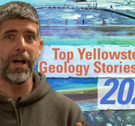 Thumbnail image of a man speaking in front of a photo of a colorful hot spring