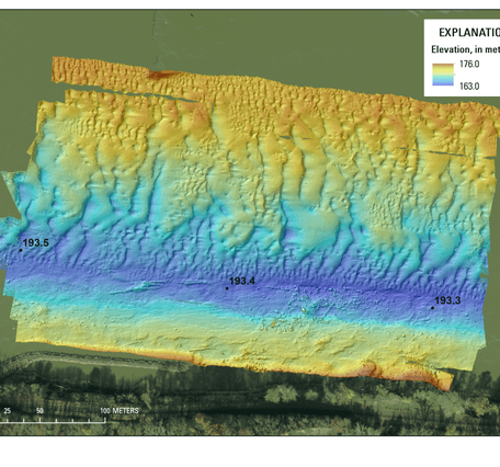 Animation showing three multibeam echosounder surveys of the Missouri River on July 15, 2015