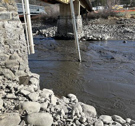 Two sets of pipes hang from