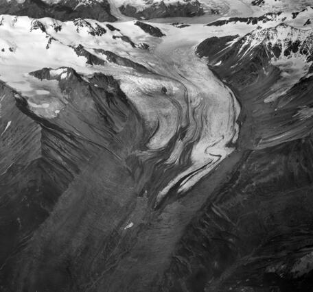 Black and white image of Gulkana Glacier taken in 1967.